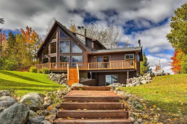 Rustic cabin in forest setting